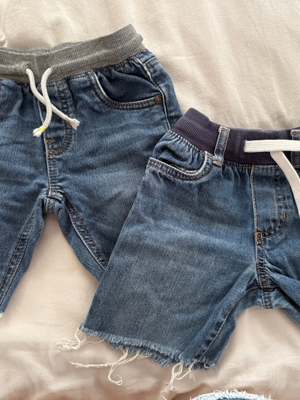 A pair of Kids Blue Denim Shorts with Elastic Waist